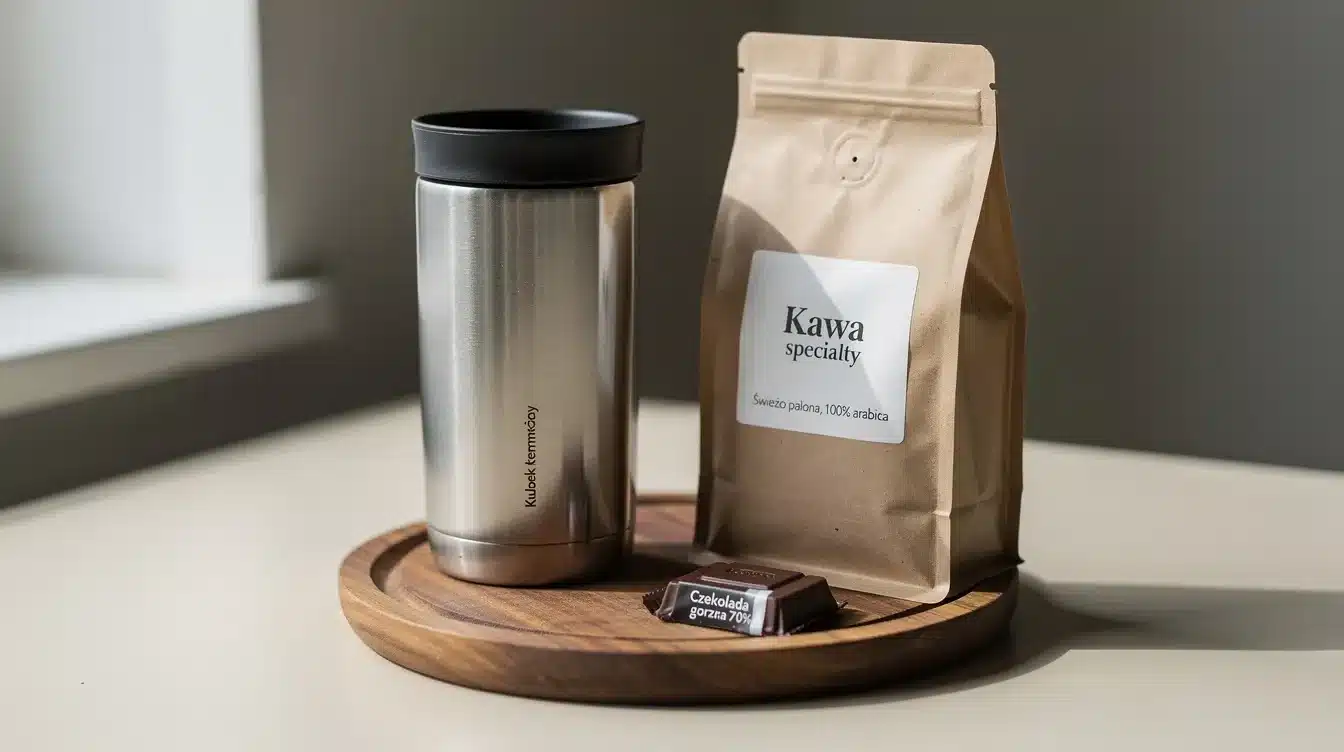 Kawa specialty i kubek termiczny jako prezent dla mężczyzny.