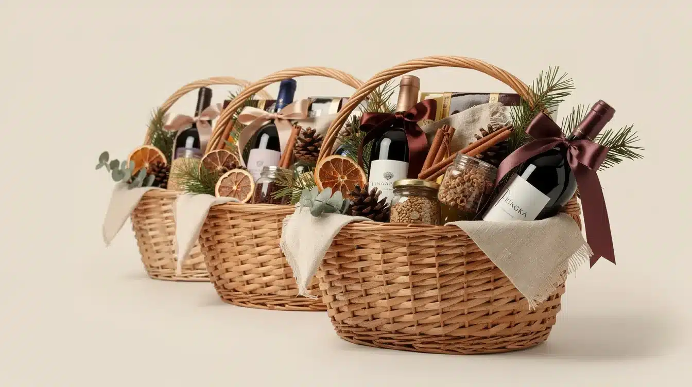 Eleganckie kosze prezentowe z winem dla mężczyzny.