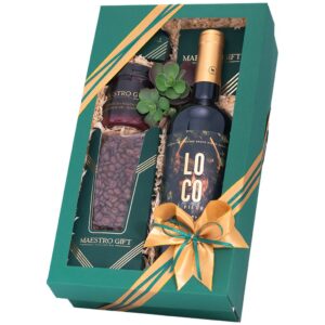 Kosz prezentowy Maestro Gift 2 – kartonowe pudełko z winem Loco de Piedra Cabernet Sauvignon, kawą arabica i konfiturą